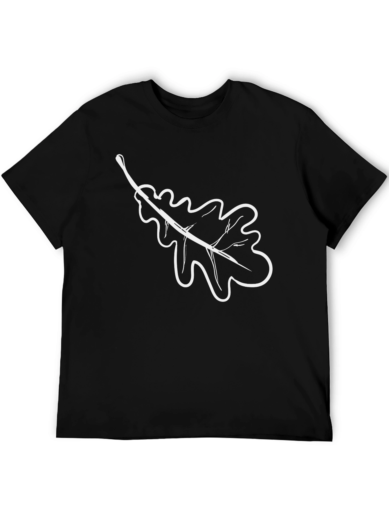 Black T-Shirt with White Oak Leaf Design