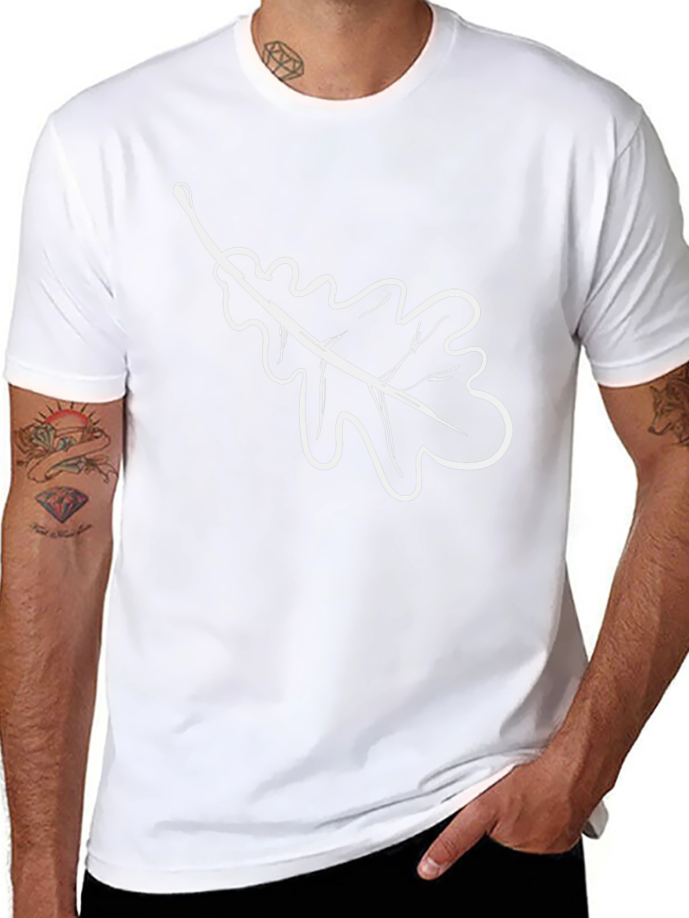 Black T-Shirt with White Oak Leaf Design
