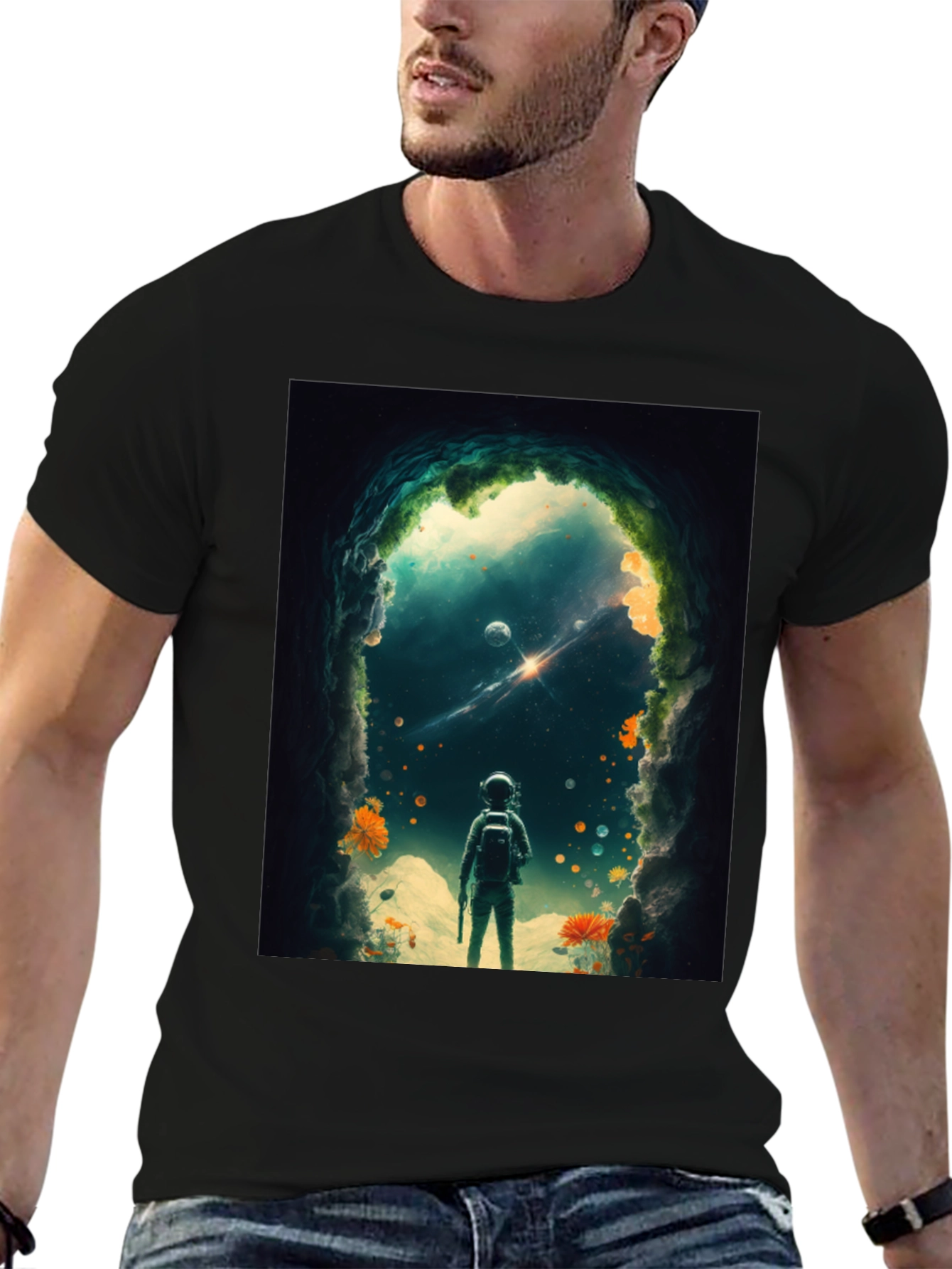 Astronaut in Space Portal Graphic T-Shirt