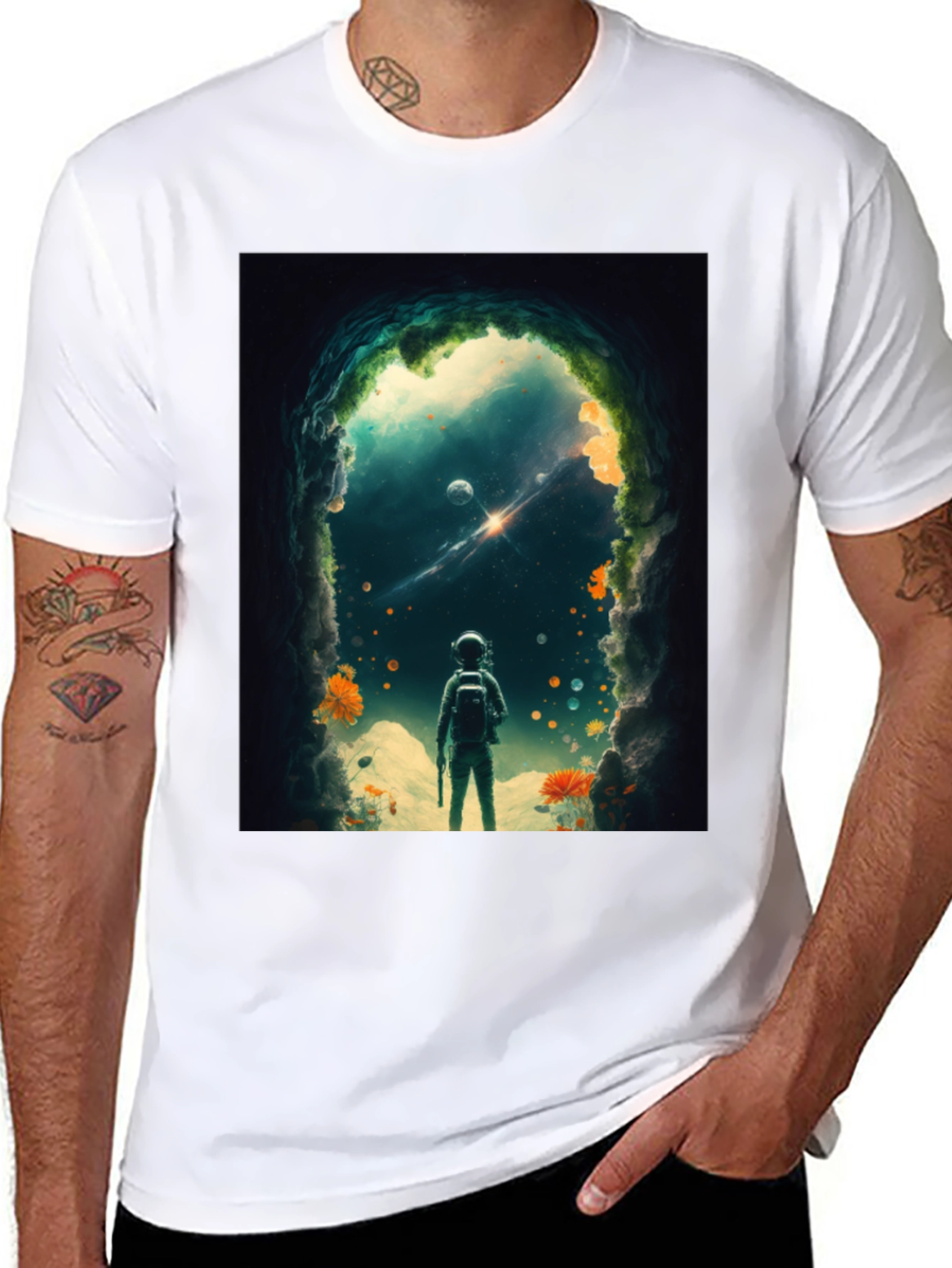 Astronaut in Space Portal Graphic T-Shirt