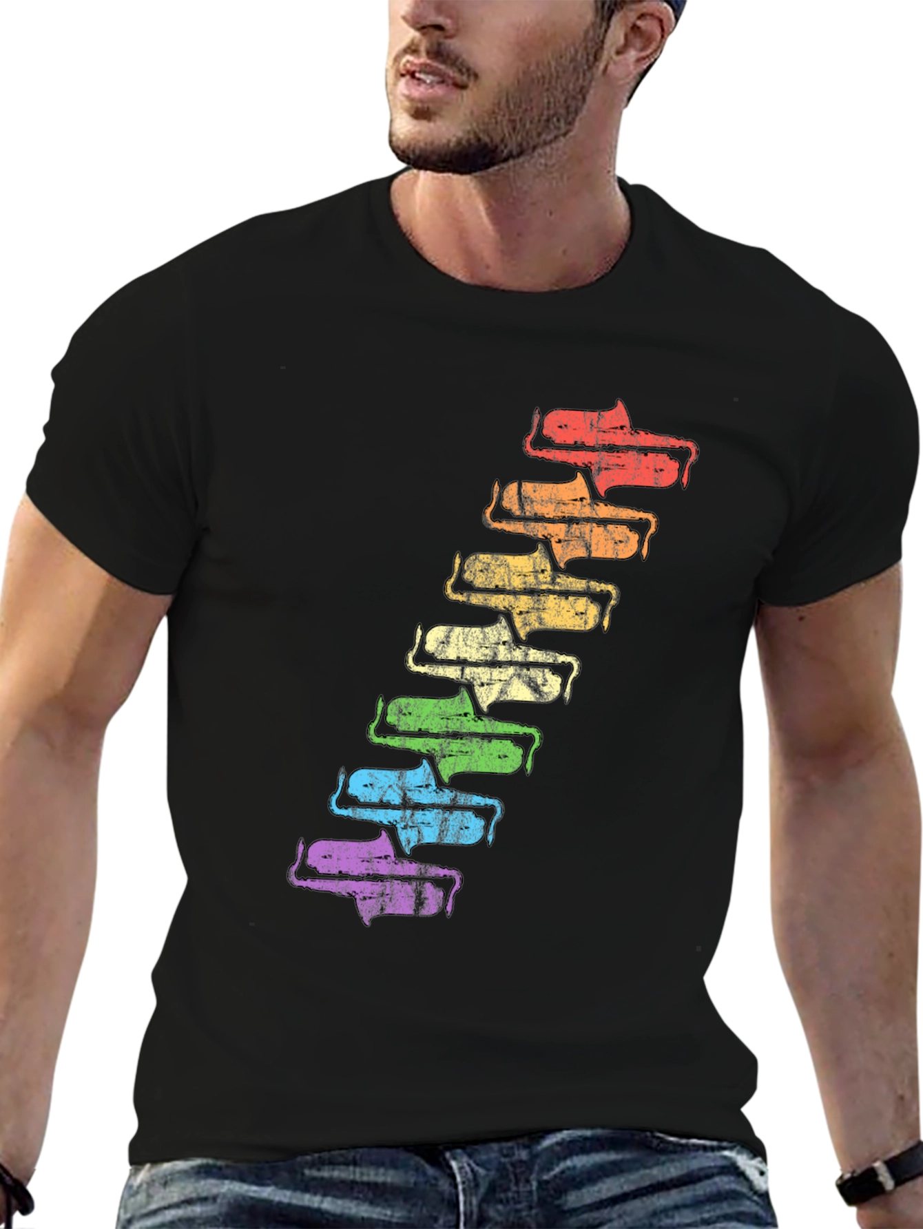 Retro Rainbow Saxophone T-Shirt - Unique Music Lover Tee