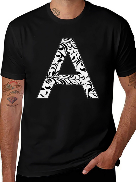 Stylish Black Tee with Floral Letter A Design