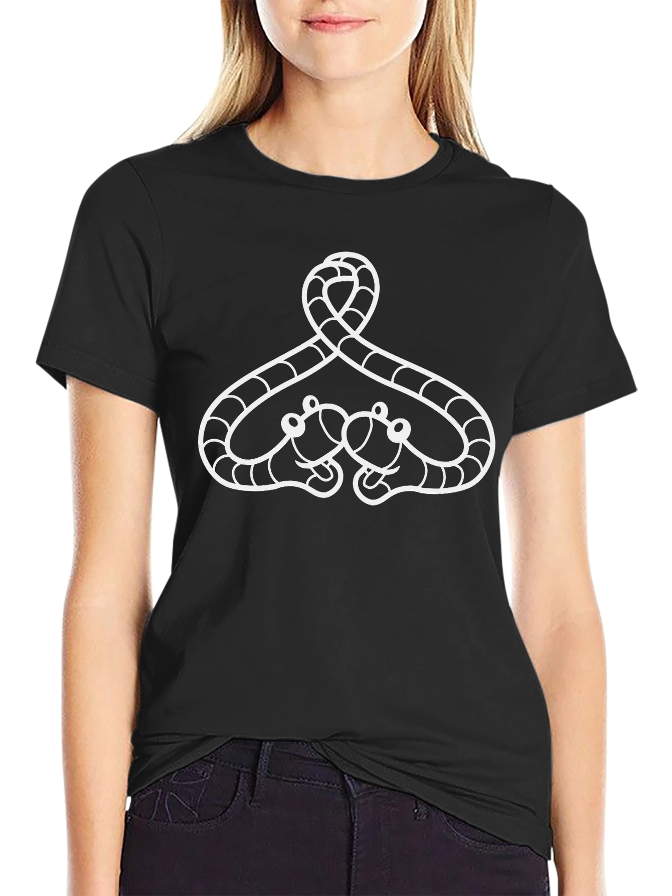 Unique Black T-Shirt with White Snake Design