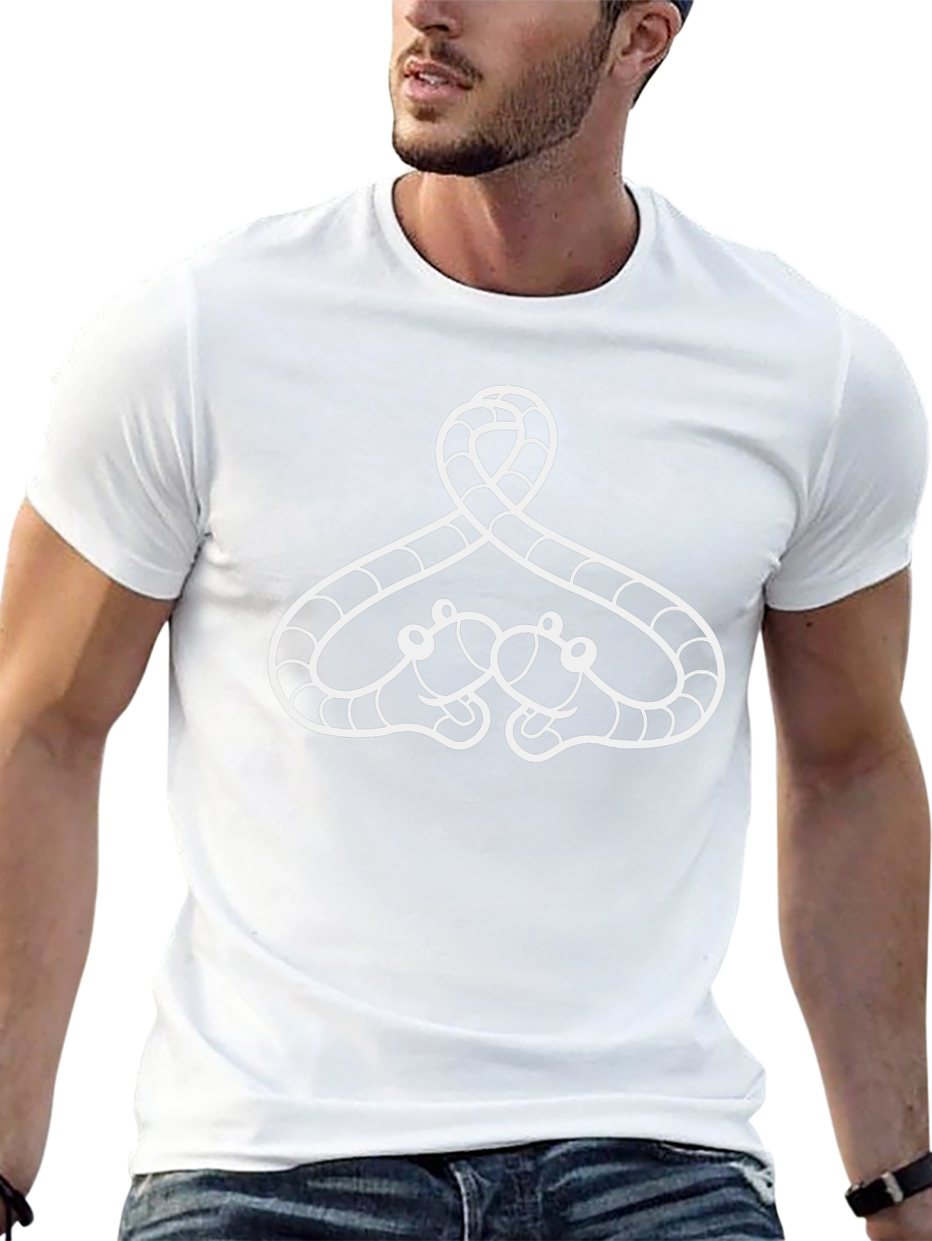 Unique Black T-Shirt with White Snake Design