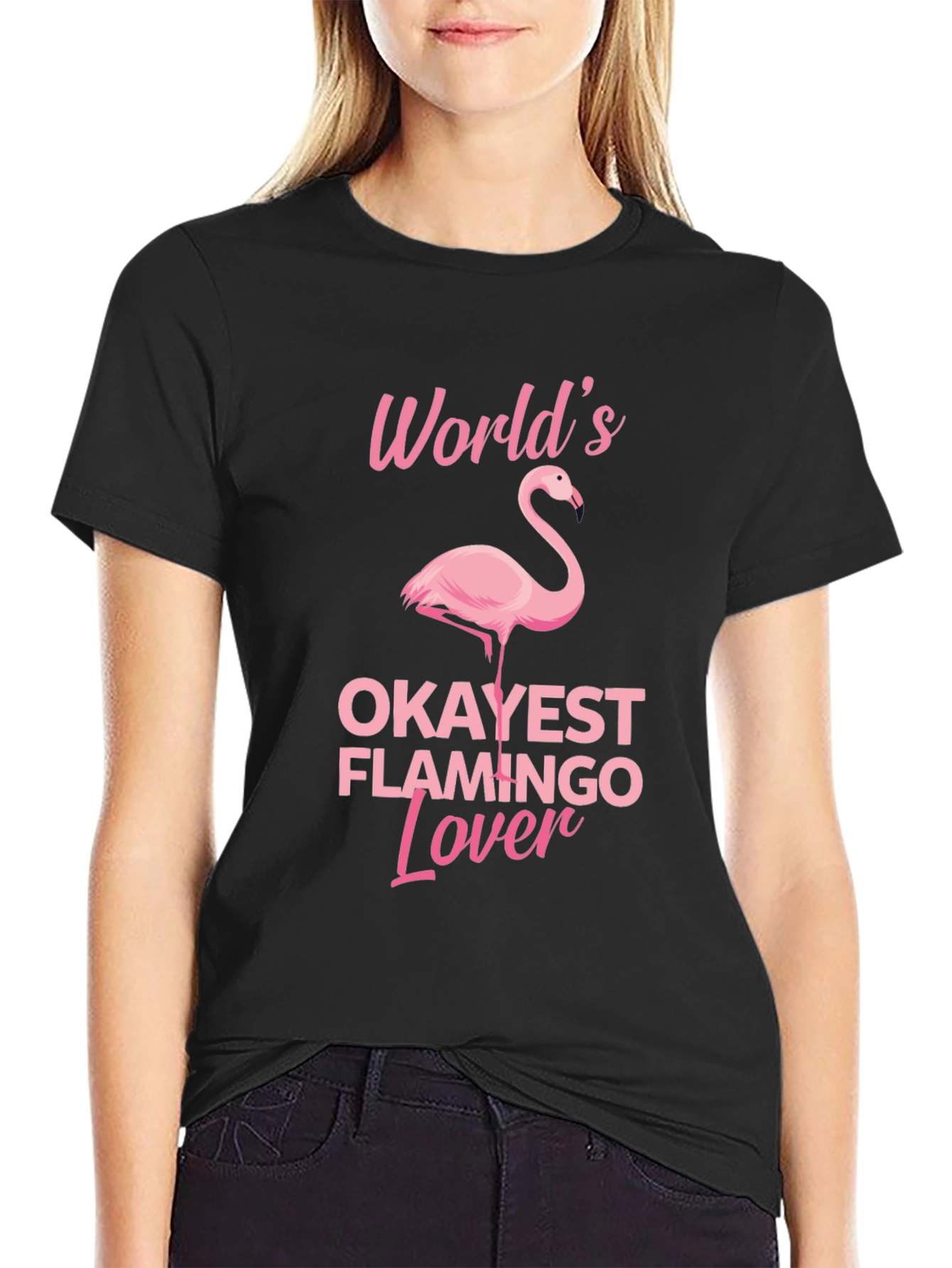 Okayest Flamingo Lover - Black T-Shirt