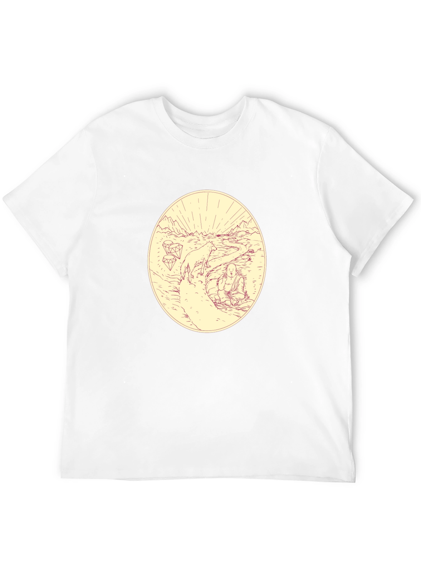 Meditative Wolf Graphic Tee - Black Cotton Blend Shirt