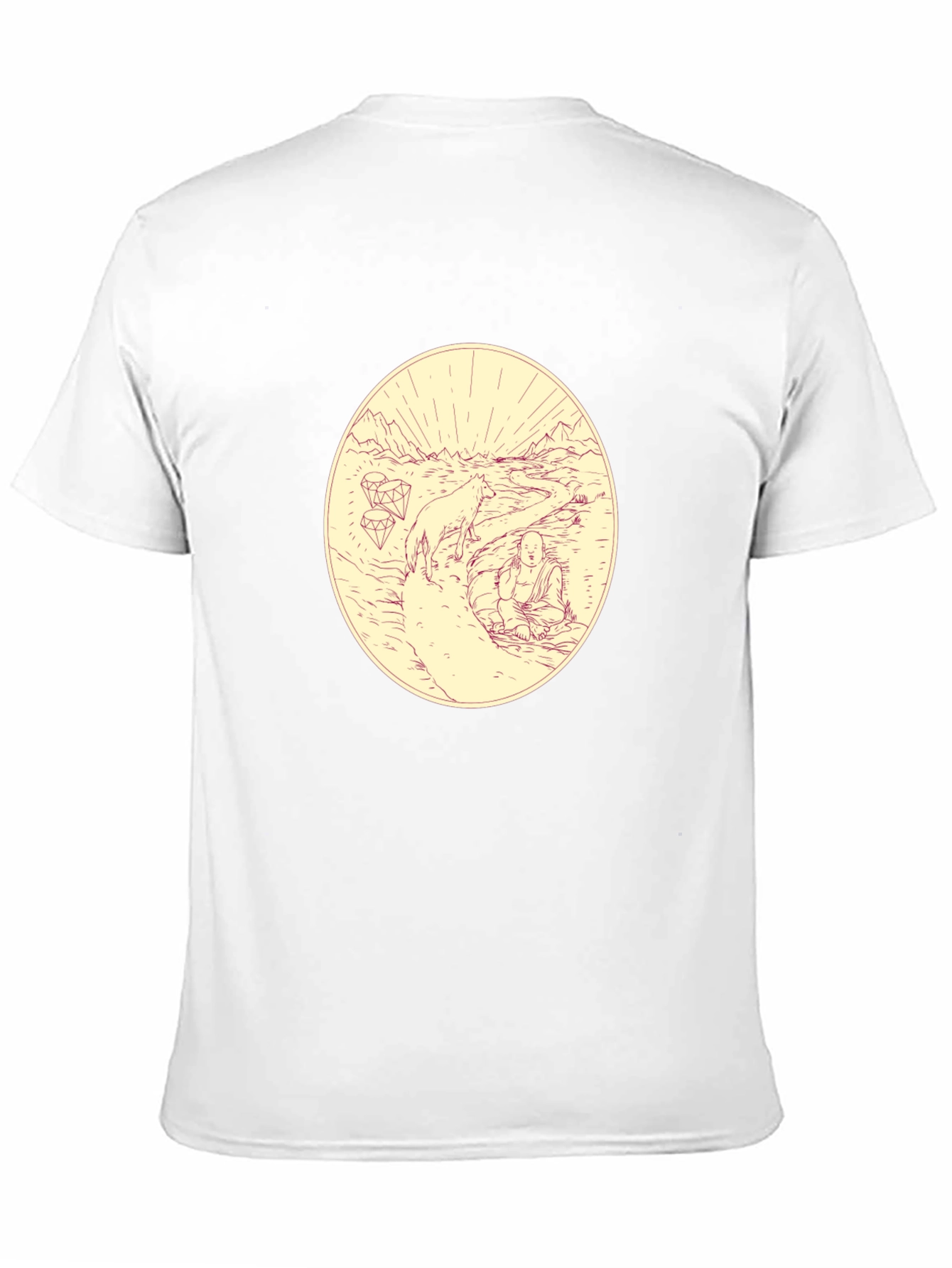 Meditative Wolf Graphic Tee - Black Cotton Blend Shirt