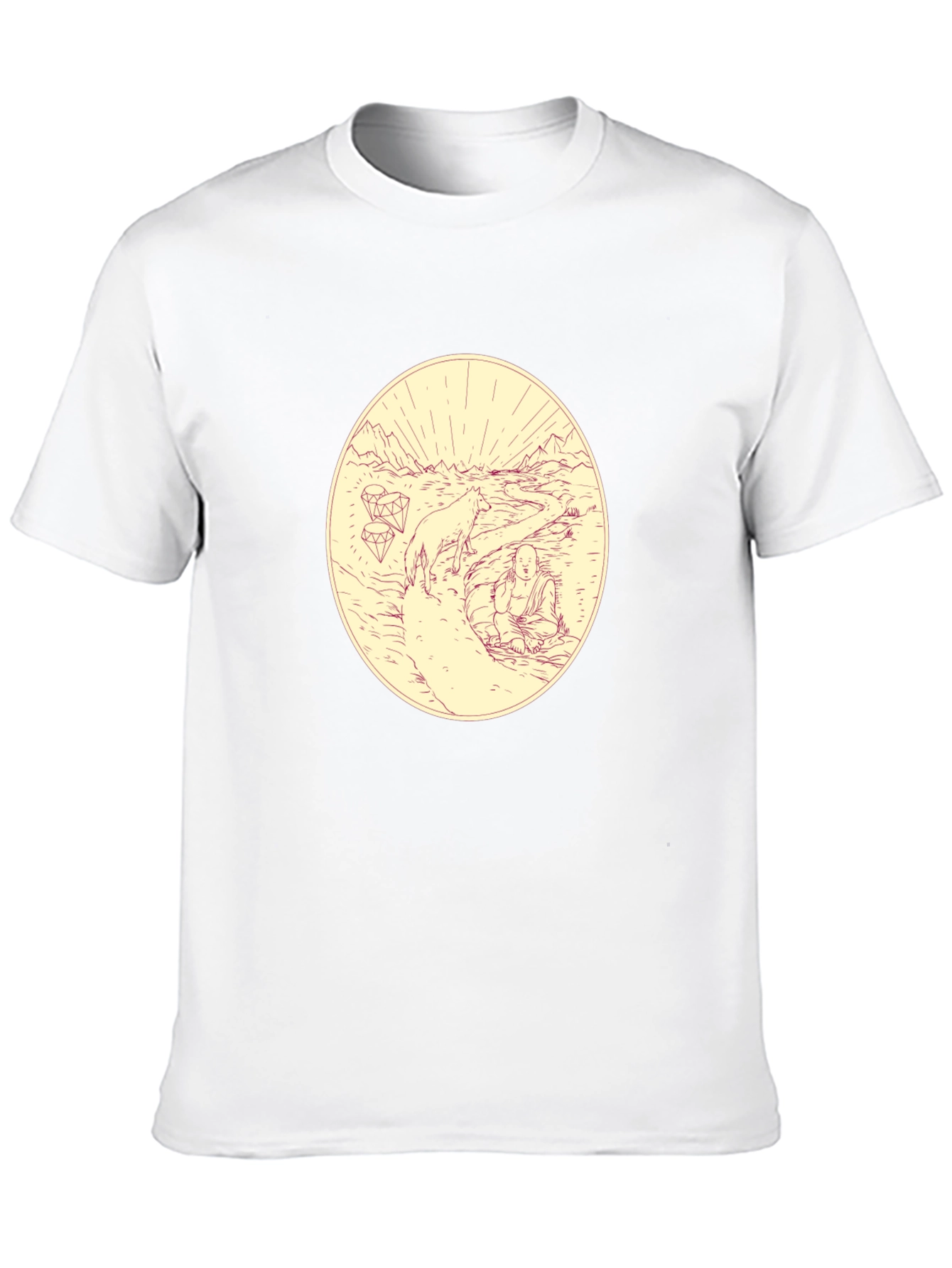Meditative Wolf Graphic Tee - Black Cotton Blend Shirt