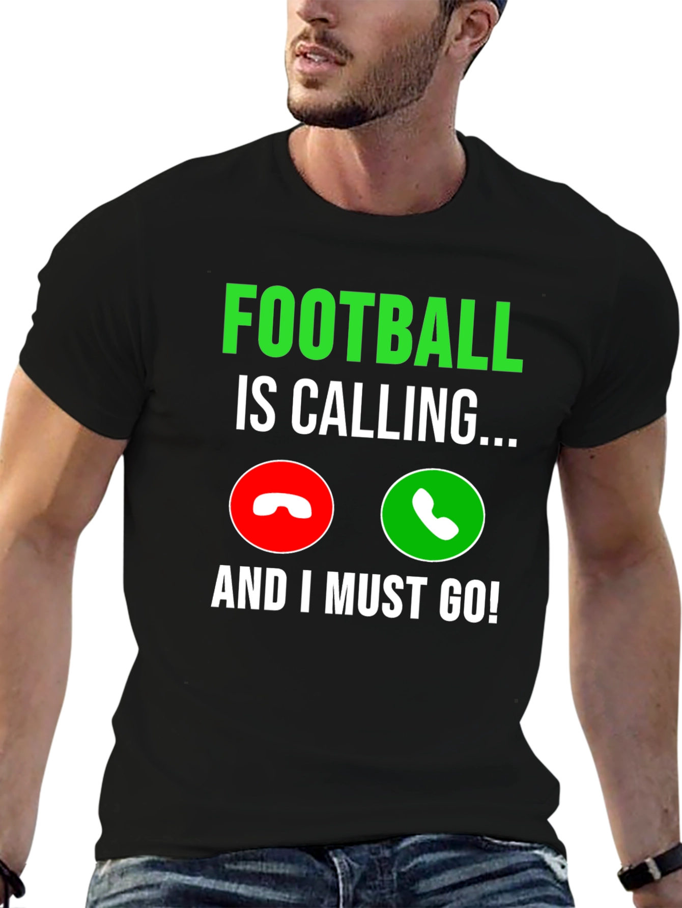 Football is Calling Black Graphic T-Shirt