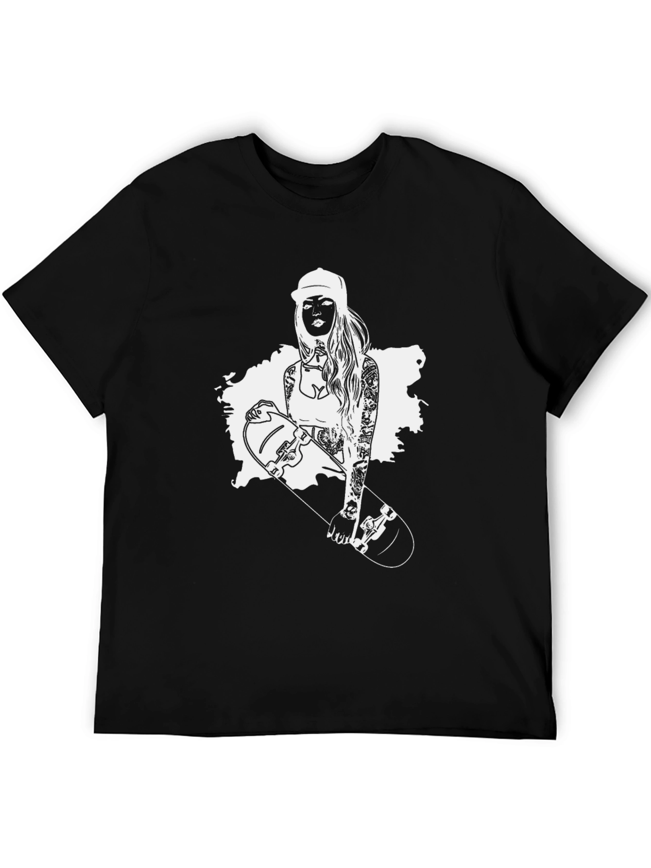 Black T-Shirt with Skater Girl Graphic