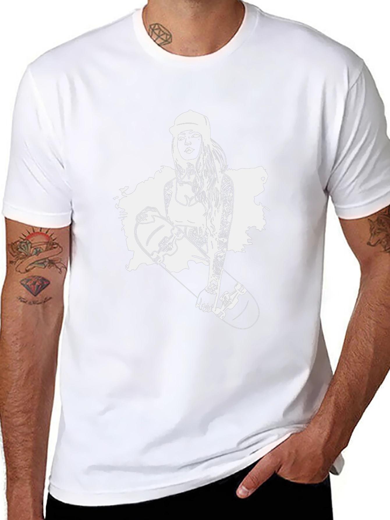 Black T-Shirt with Skater Girl Graphic