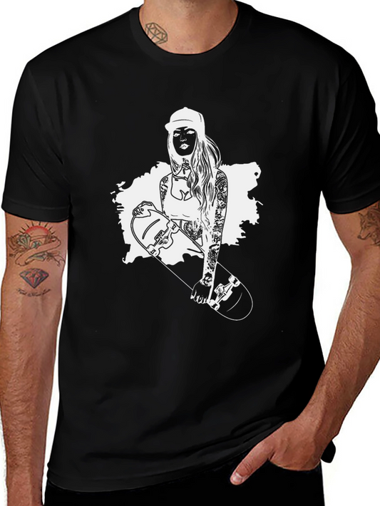 Black T-Shirt with Skater Girl Graphic