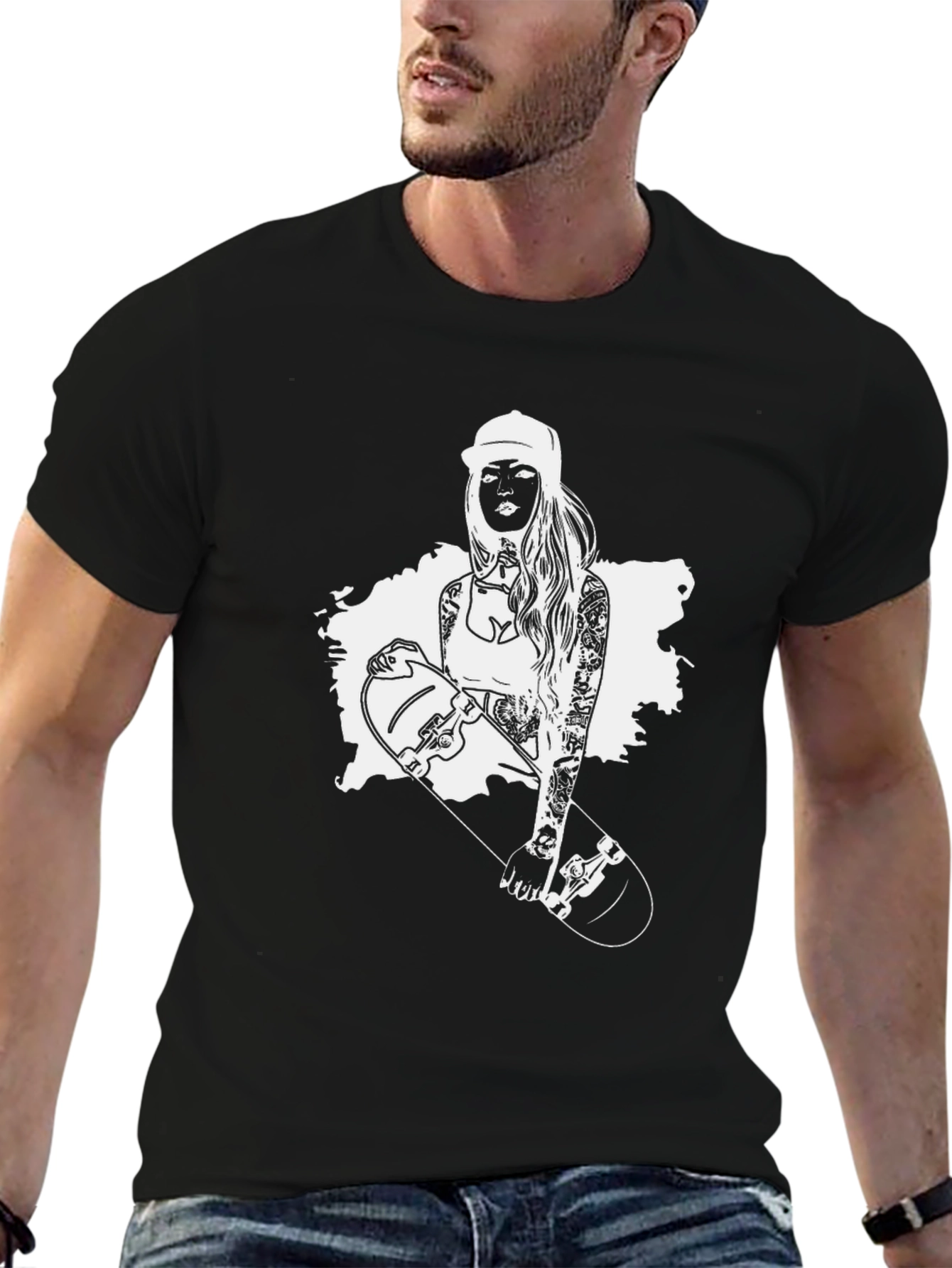 Black T-Shirt with Skater Girl Graphic