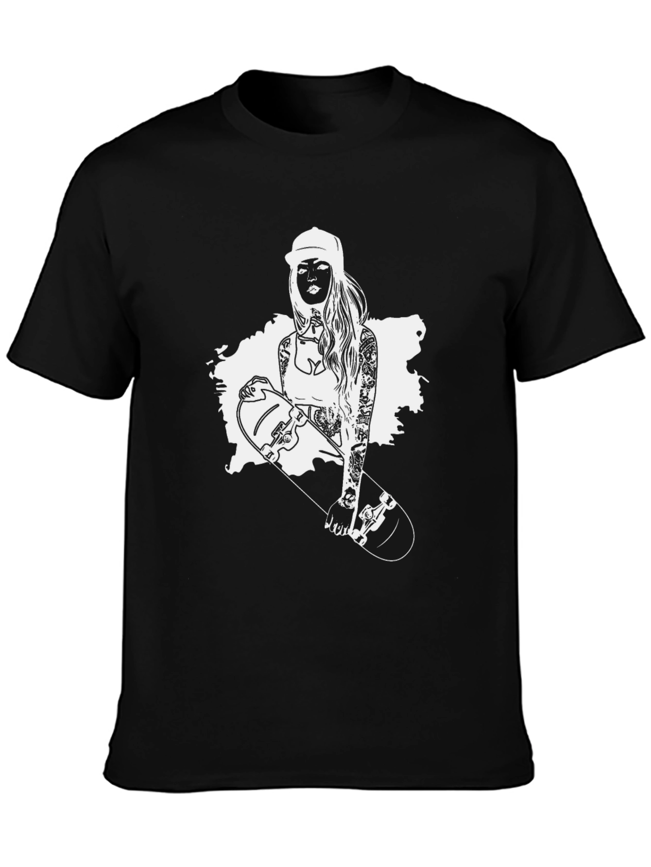 Black T-Shirt with Skater Girl Graphic