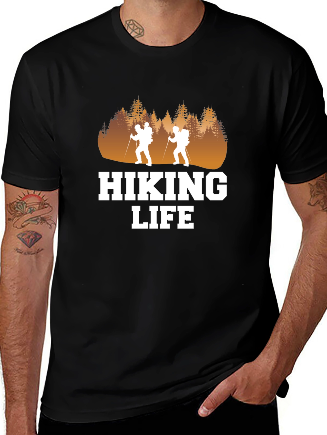 Hiking Life Graphic Tee - Black Cotton T-Shirt