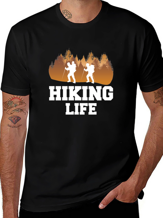 Hiking Life Graphic Tee - Black Cotton T-Shirt