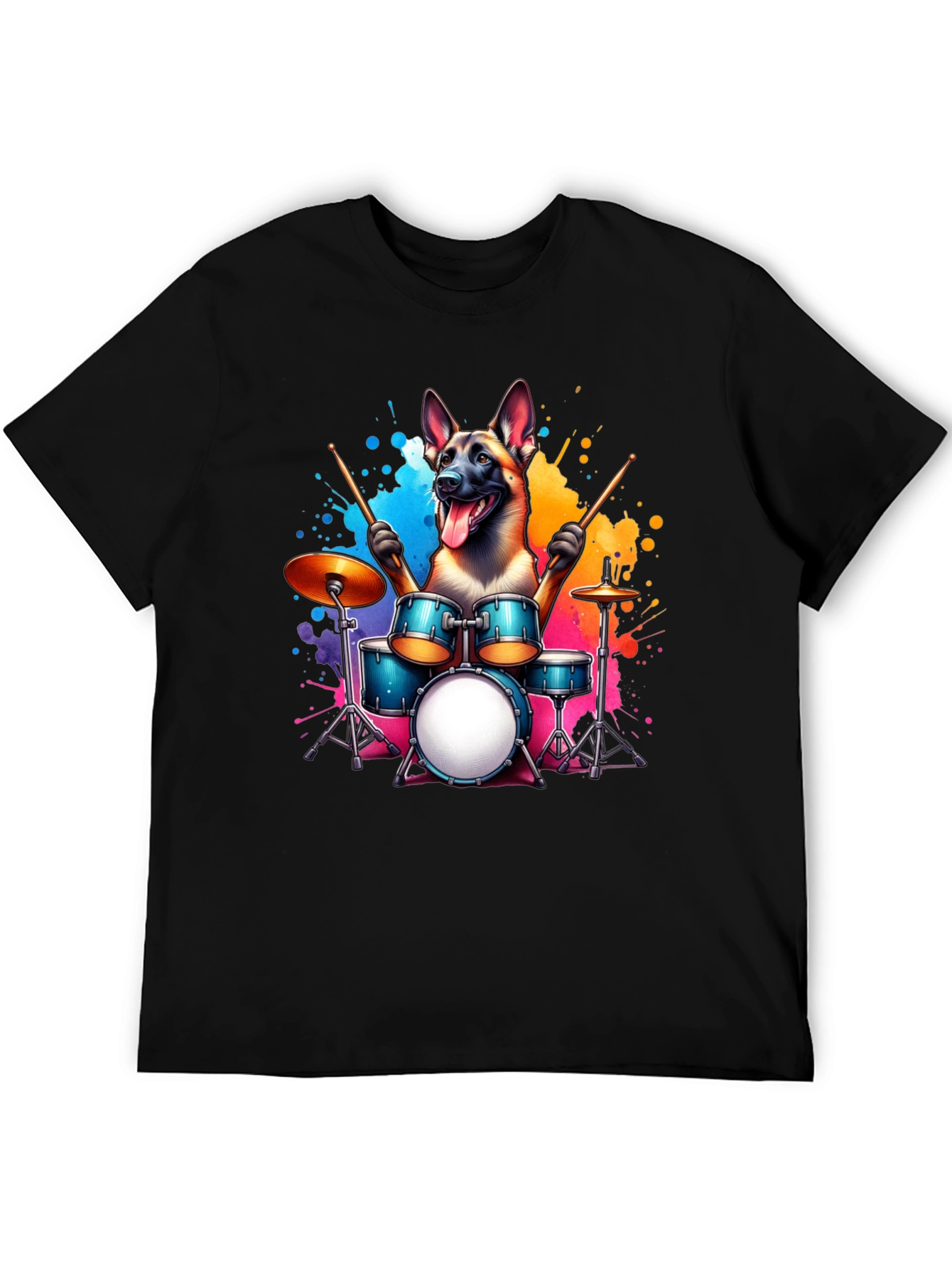 Drumming Dog T-Shirt – Belgian Malinois Music Graphic Tee