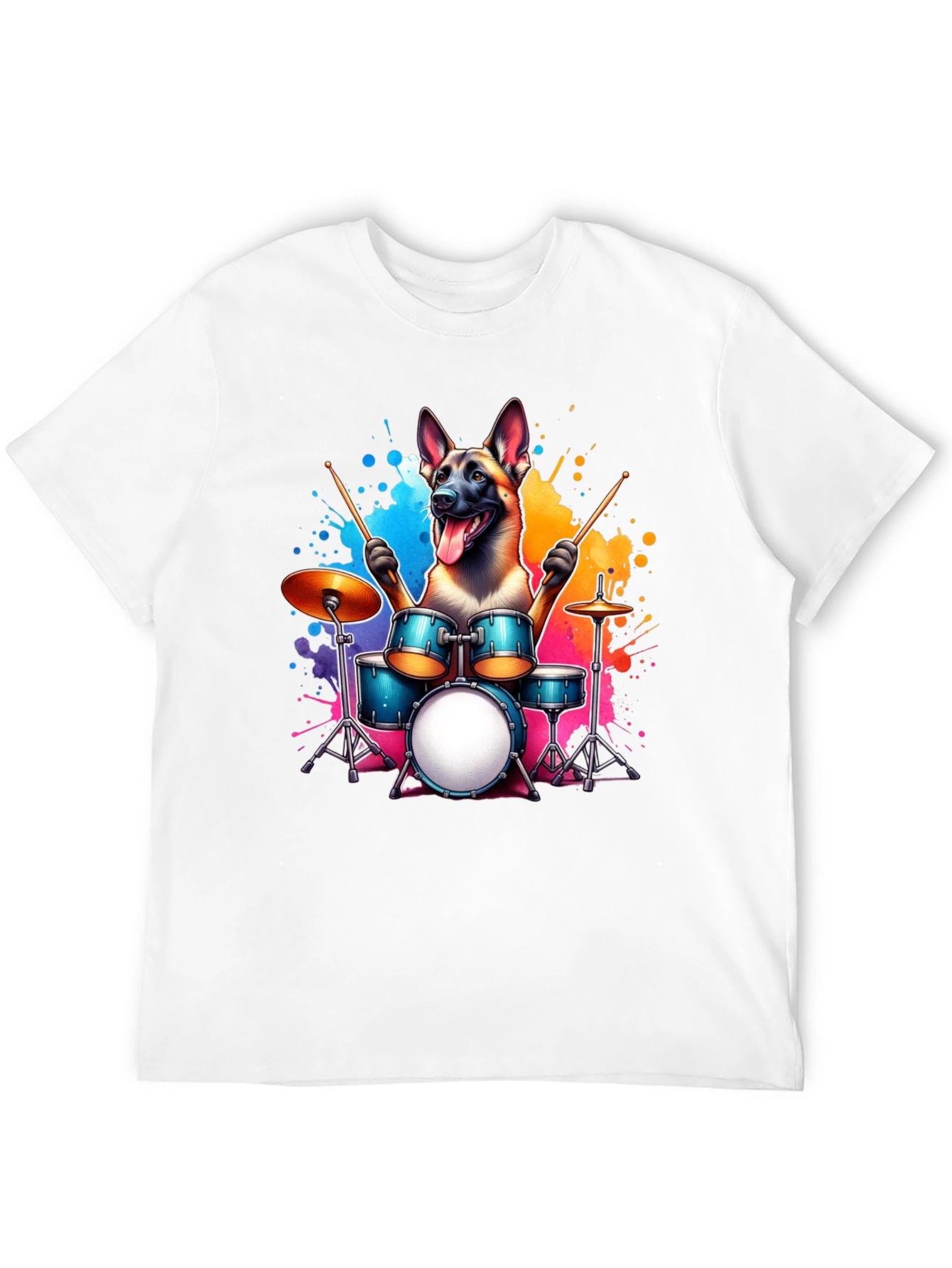 Drumming Dog T-Shirt – Belgian Malinois Music Graphic Tee