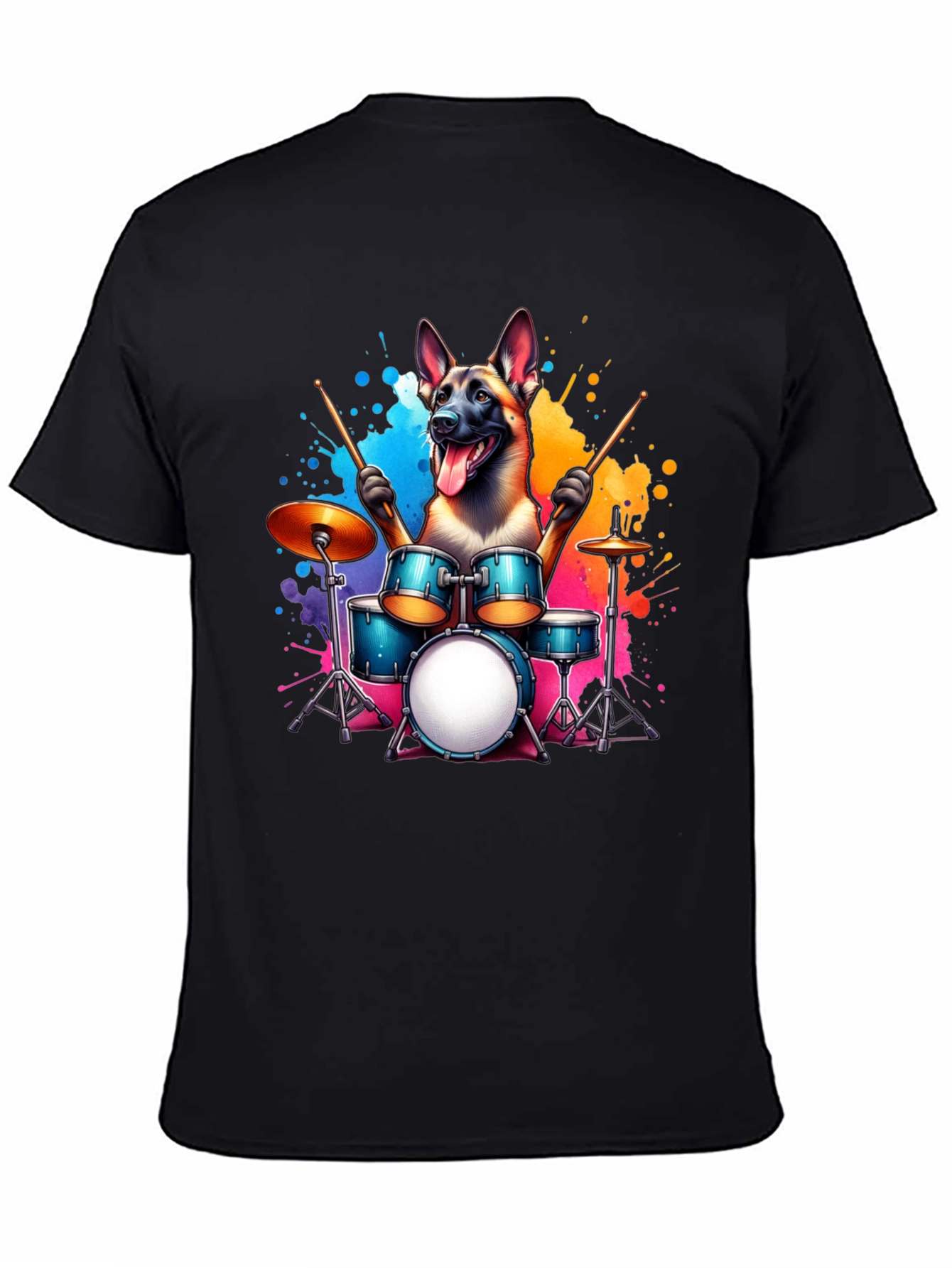 Drumming Dog T-Shirt – Belgian Malinois Music Graphic Tee