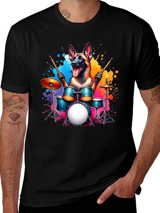 Drumming Dog T-Shirt – Belgian Malinois Music Graphic Tee