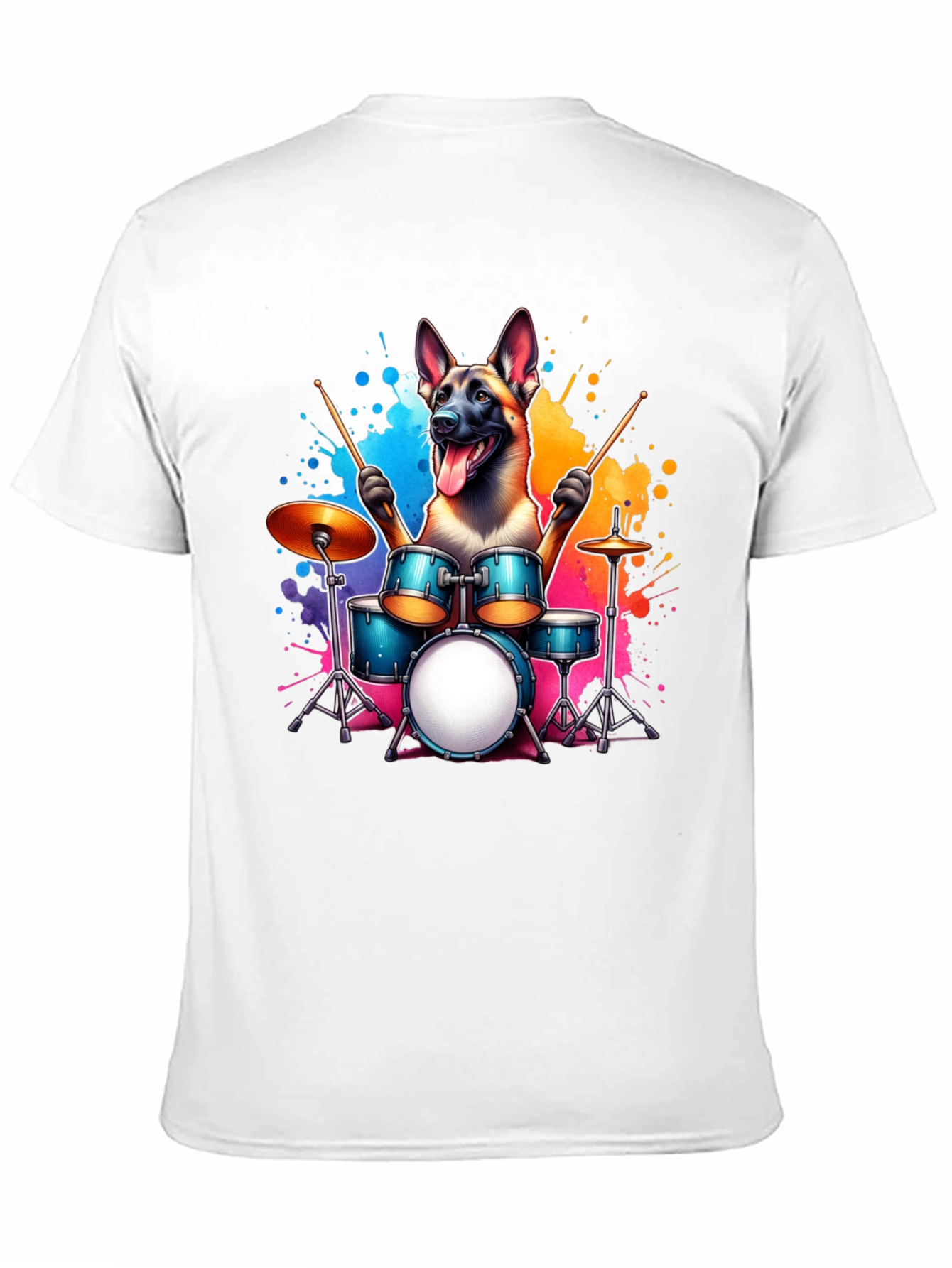Drumming Dog T-Shirt – Belgian Malinois Music Graphic Tee