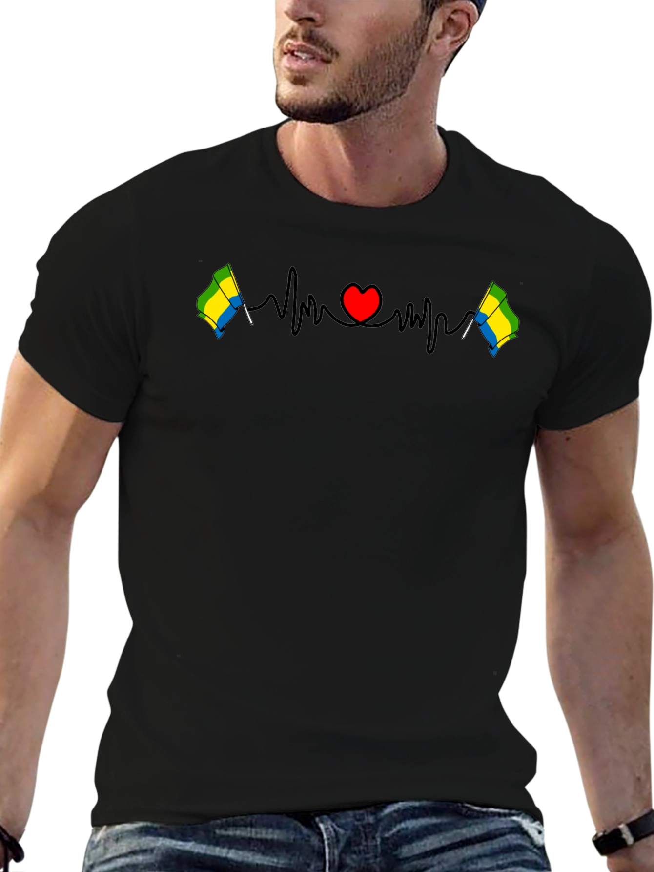 Gabon Flag Heartbeat T-Shirt