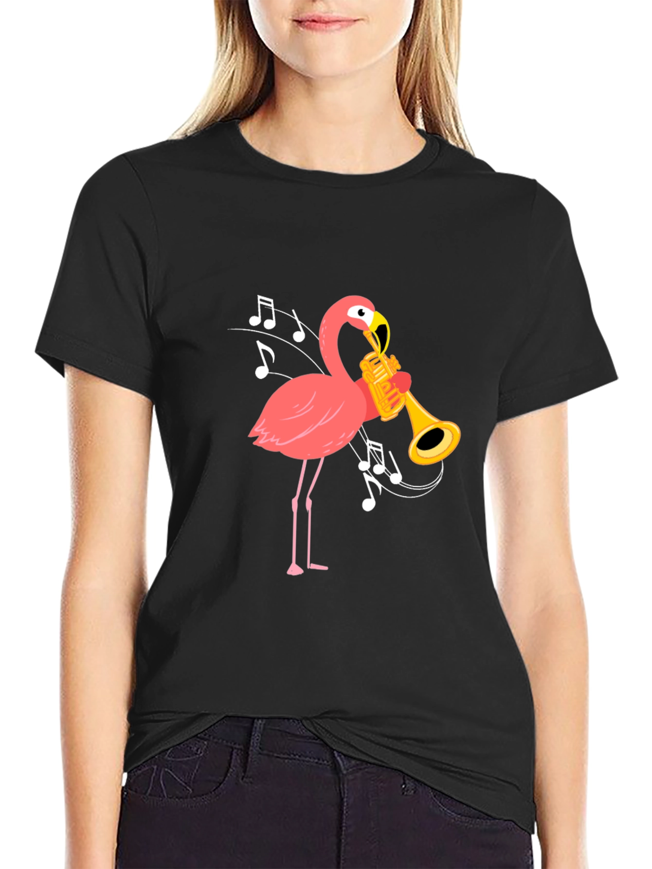 Flamingo Trumpet Black T-Shirt