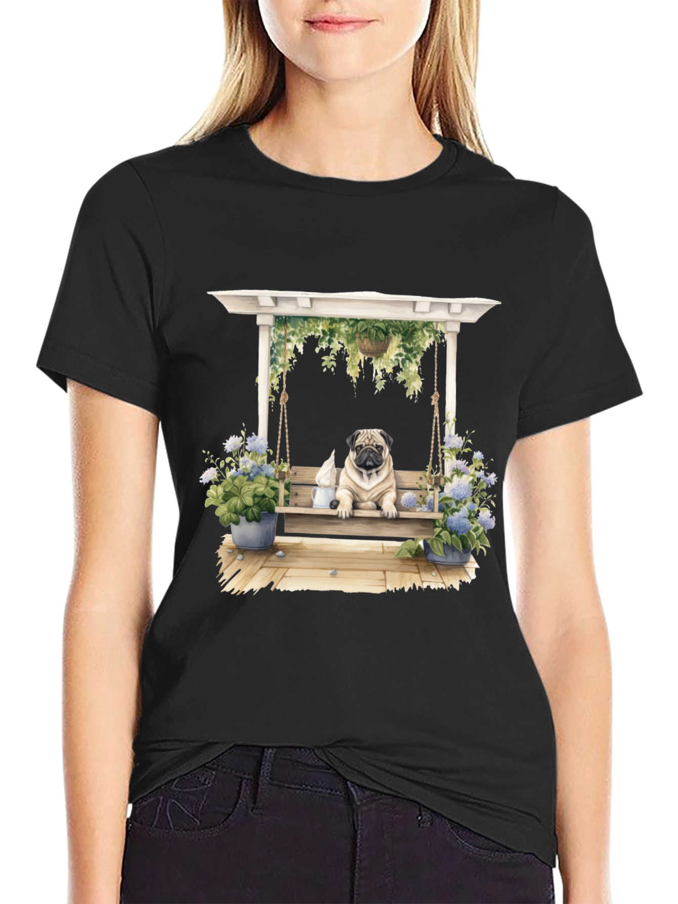 Pug on Swing T-Shirt - Unique Dog Lover Gift