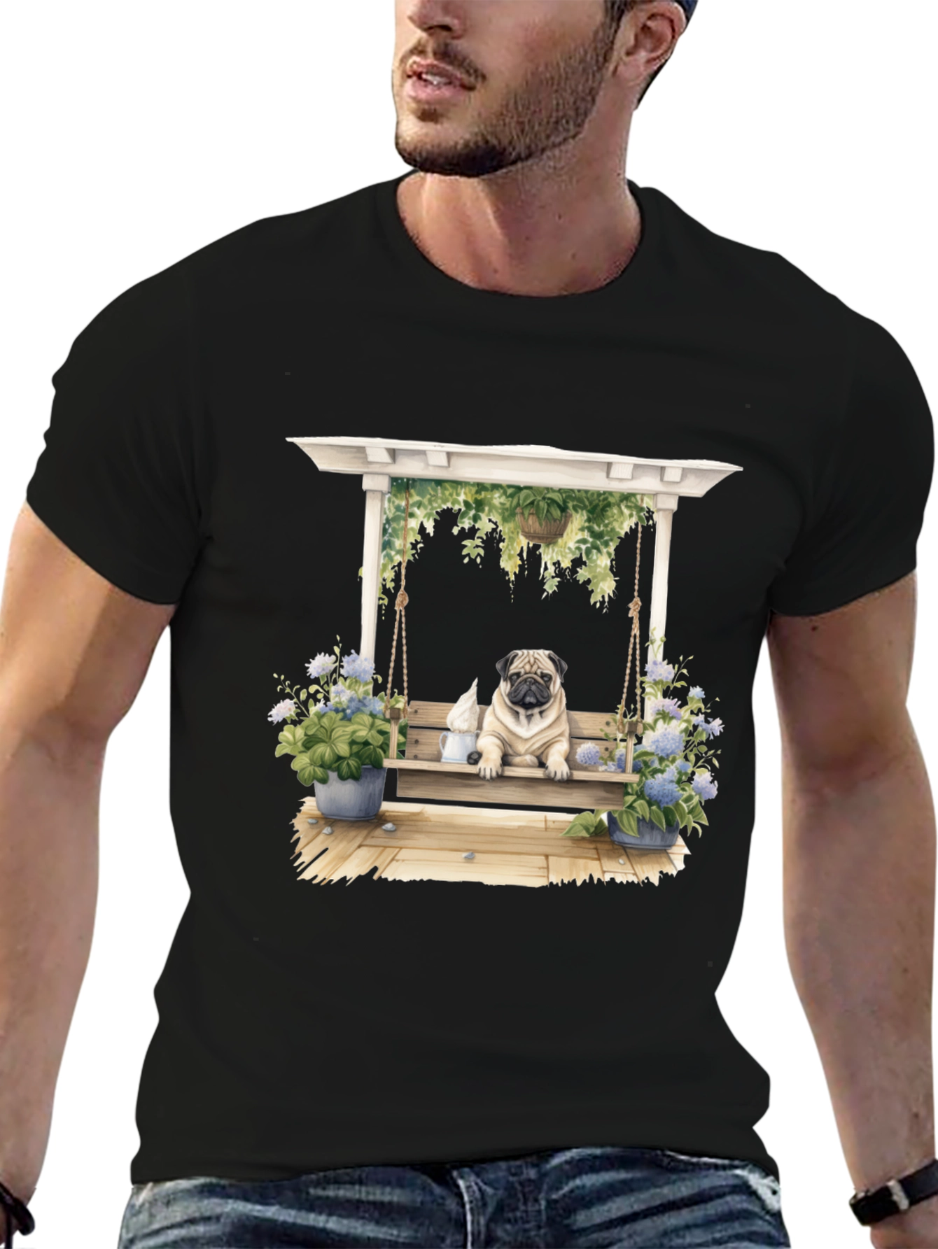 Pug on Swing T-Shirt - Unique Dog Lover Gift