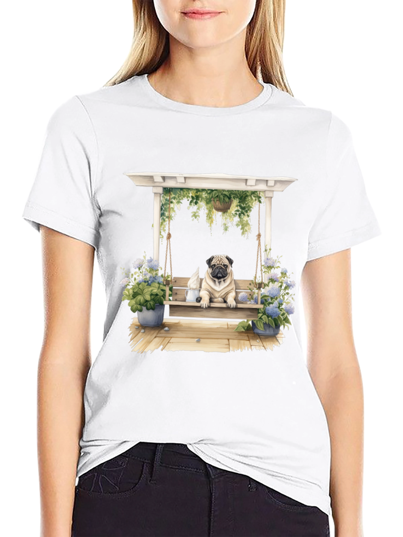 Pug on Swing T-Shirt - Unique Dog Lover Gift