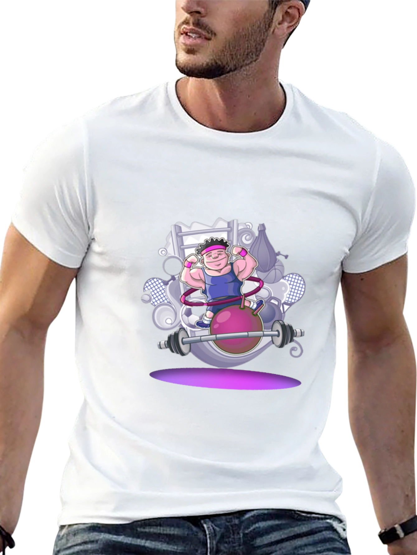 Gym Cartoon Graphic Black T-Shirt