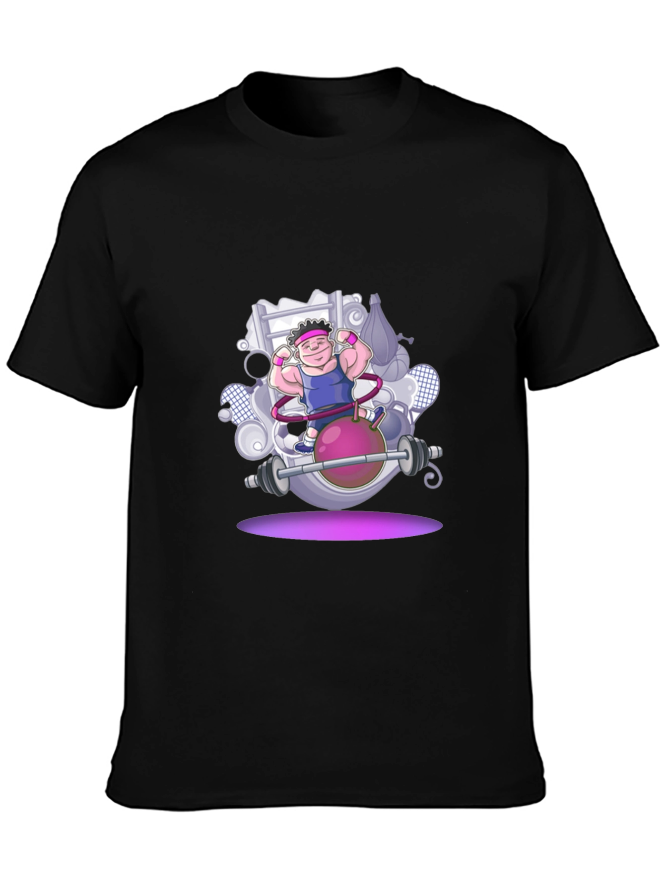 Gym Cartoon Graphic Black T-Shirt