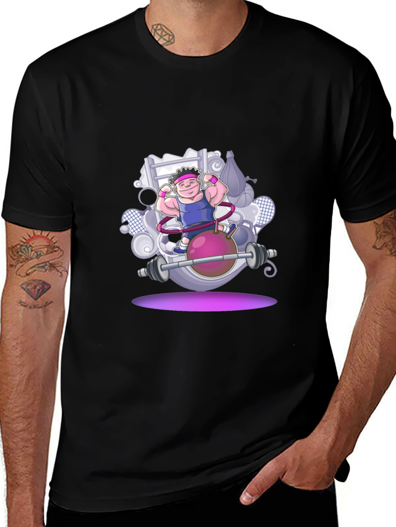 Gym Cartoon Graphic Black T-Shirt