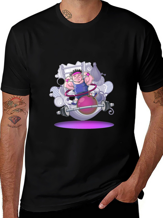 Gym Cartoon Graphic Black T-Shirt