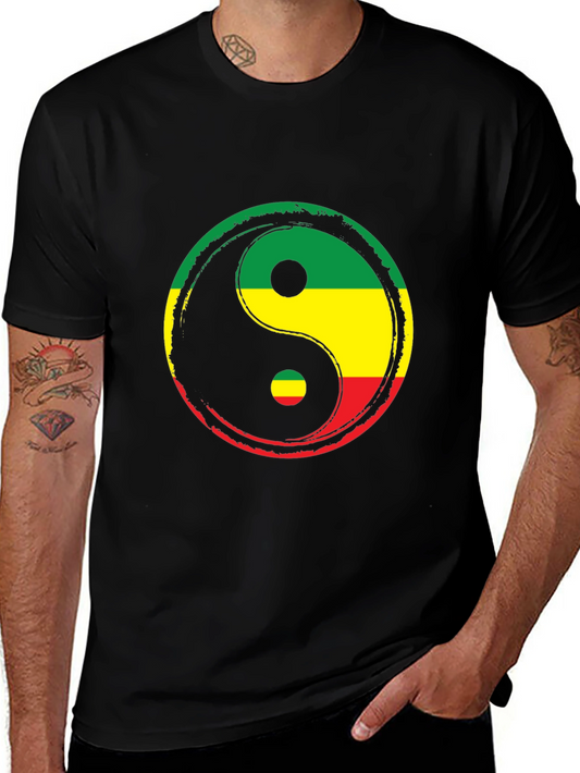 Rasta Yin Yang Graphic Tee - Reggae Style Black T-Shirt