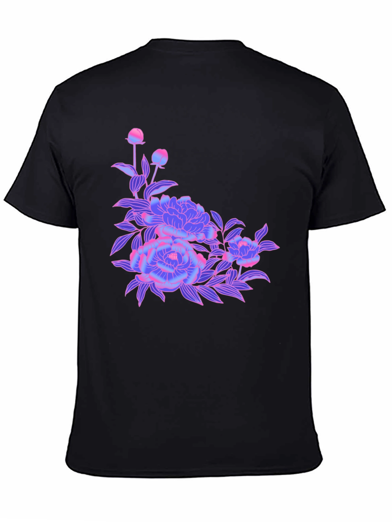Black T-Shirt with Neon Floral Design