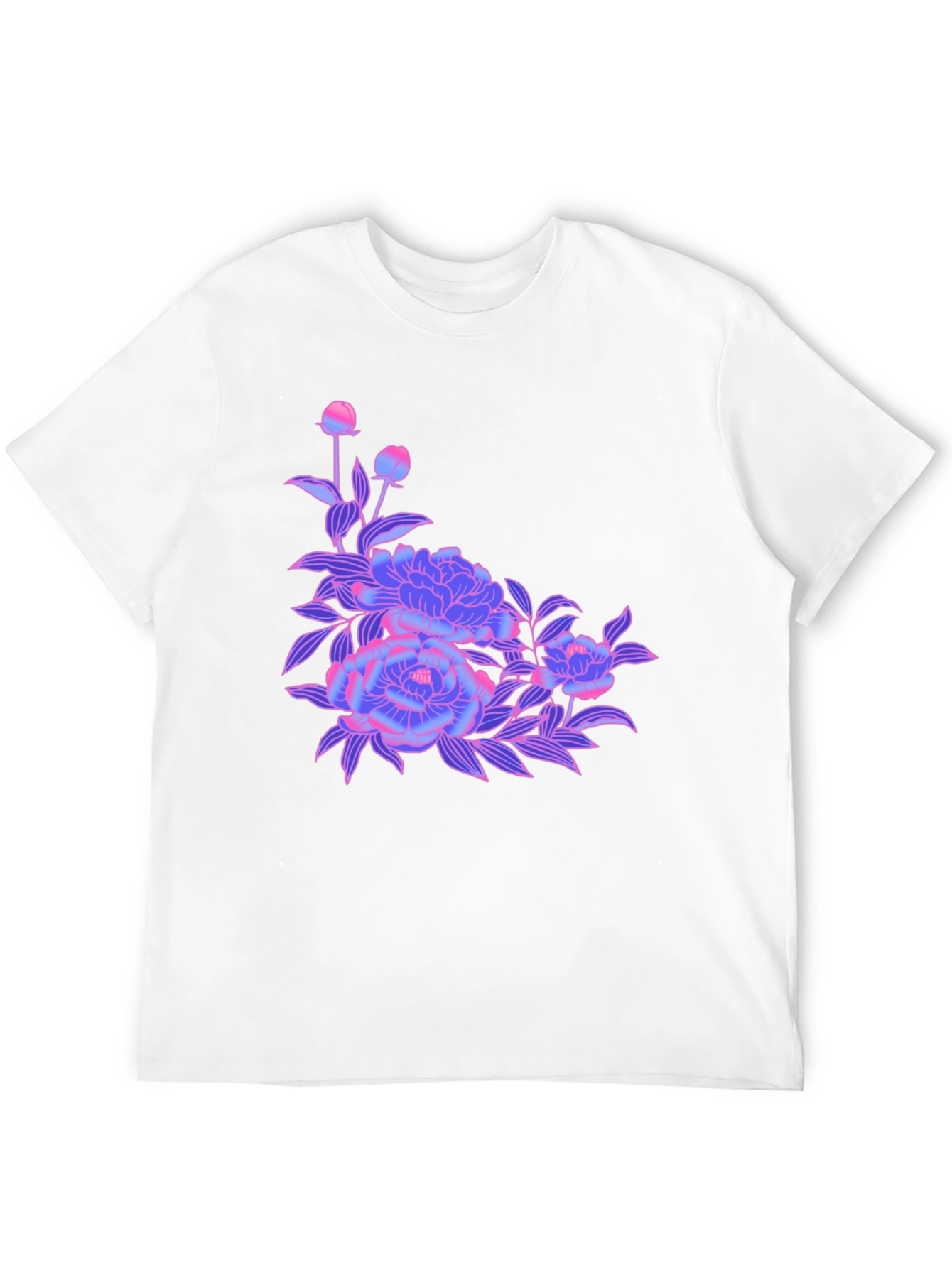 Black T-Shirt with Neon Floral Design