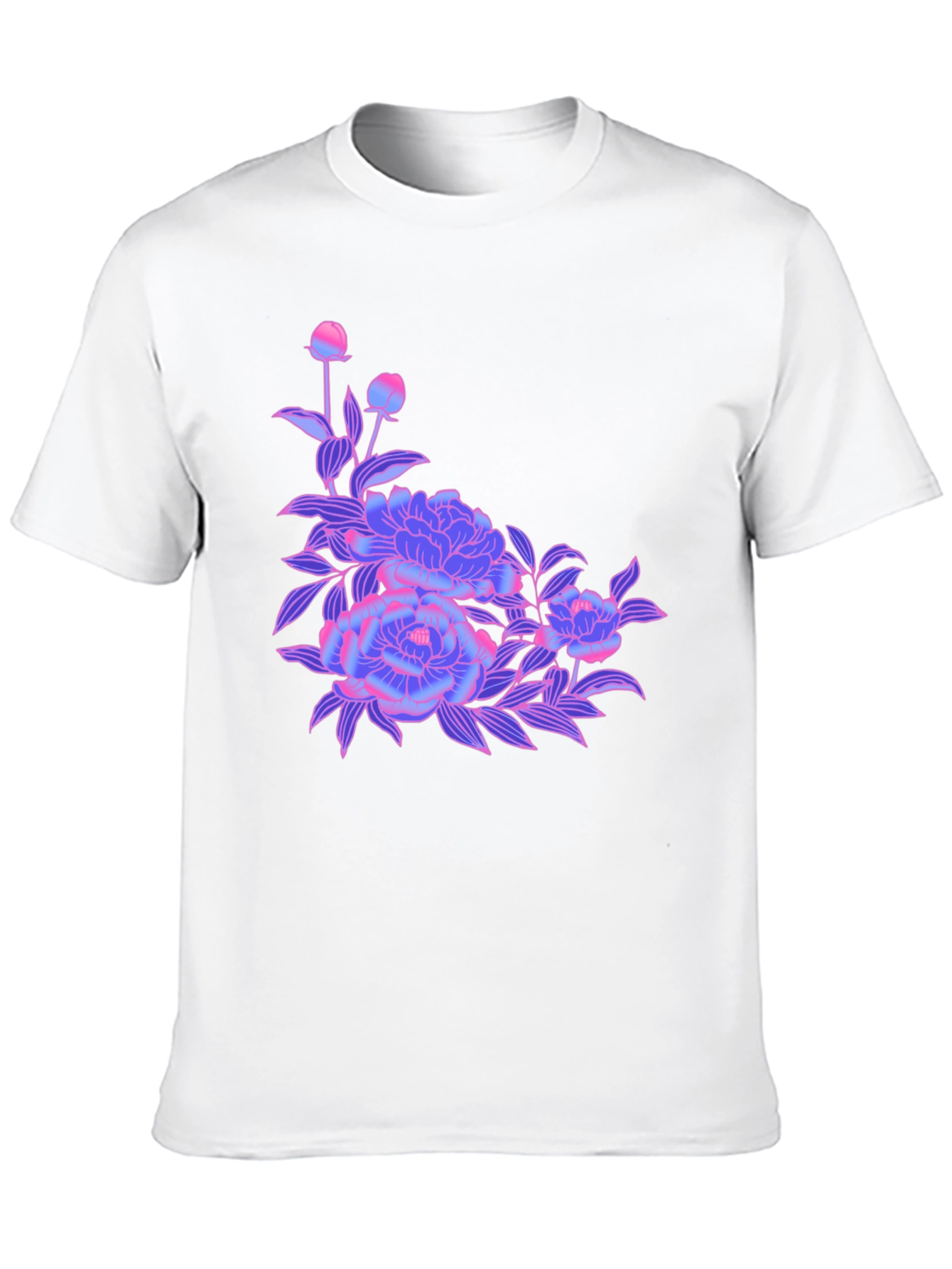 Black T-Shirt with Neon Floral Design