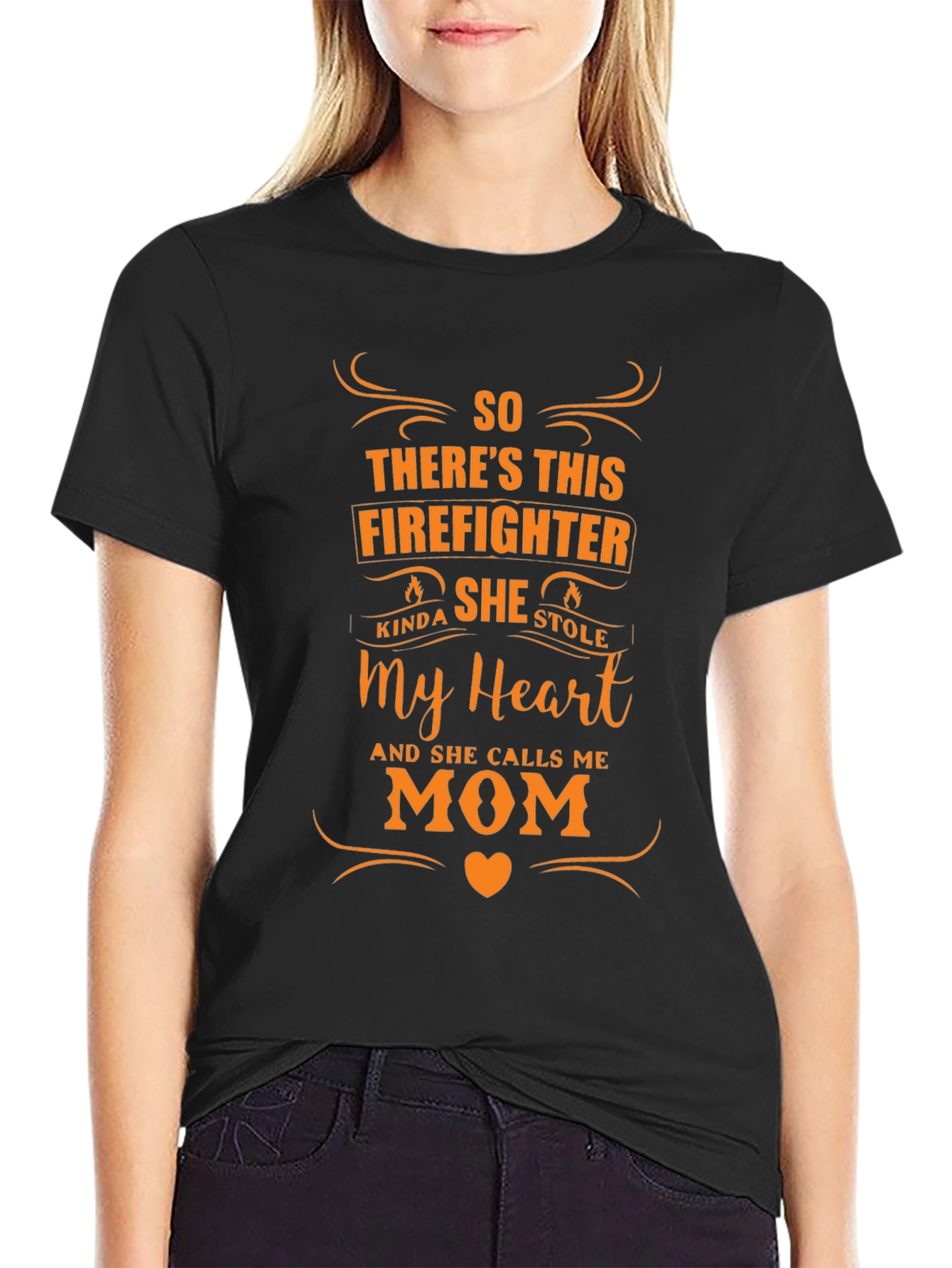 Firefighters Mom Graphic Tee - Black