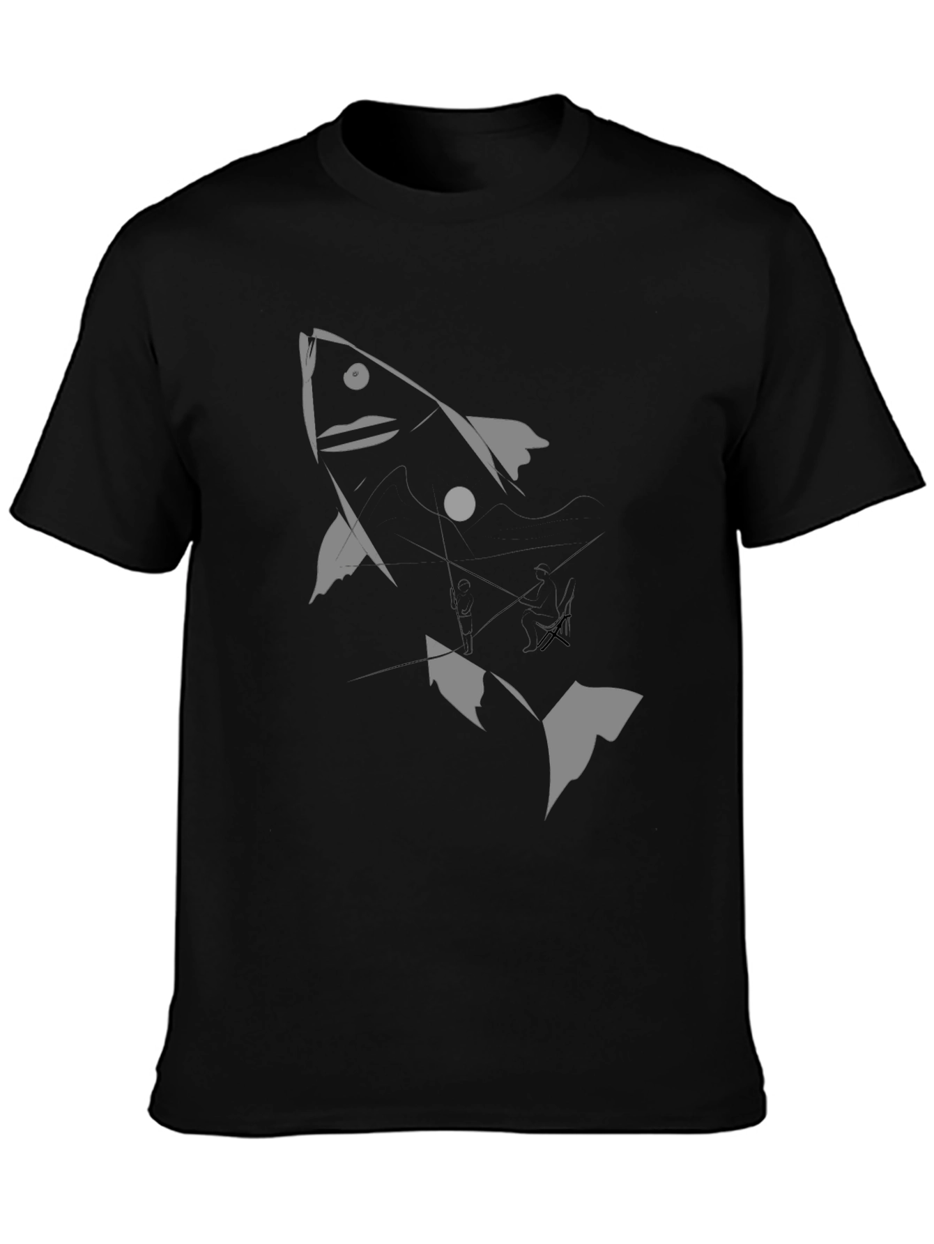 Black Graphic Tee - Abstract Fish Design