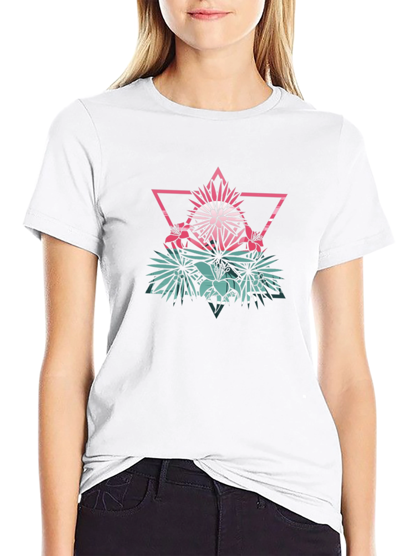 Geometric Floral T-Shirt - Mens Black Tee