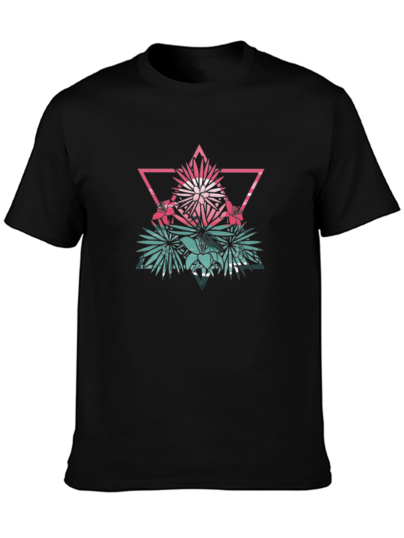 Geometric Floral T-Shirt - Mens Black Tee