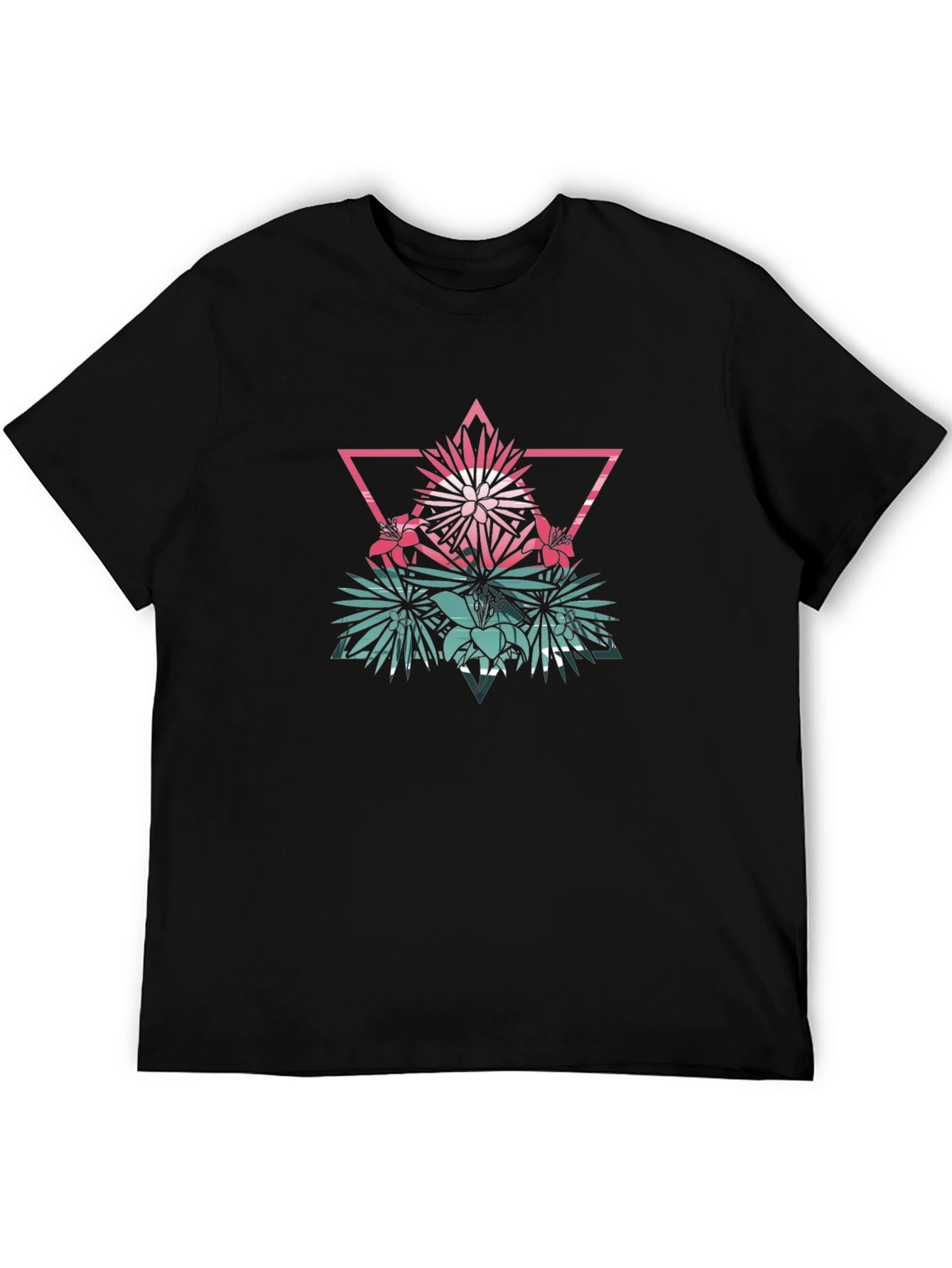 Geometric Floral T-Shirt - Mens Black Tee
