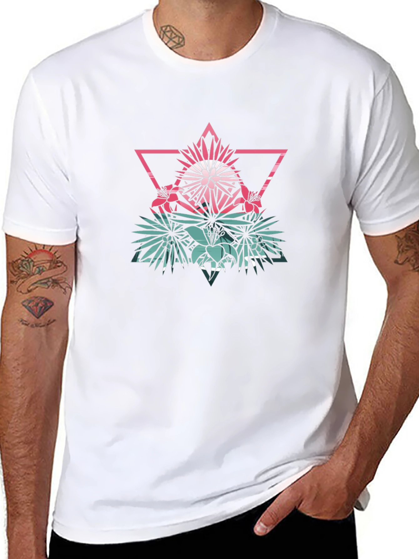 Geometric Floral T-Shirt - Mens Black Tee
