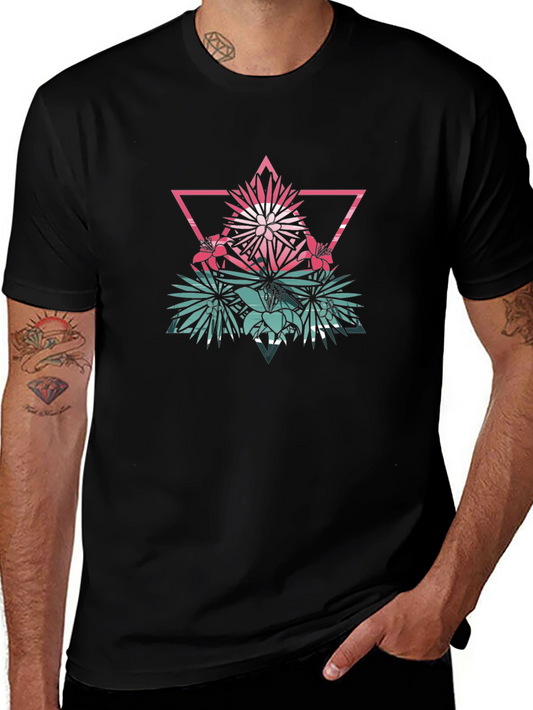 Geometric Floral T-Shirt - Mens Black Tee