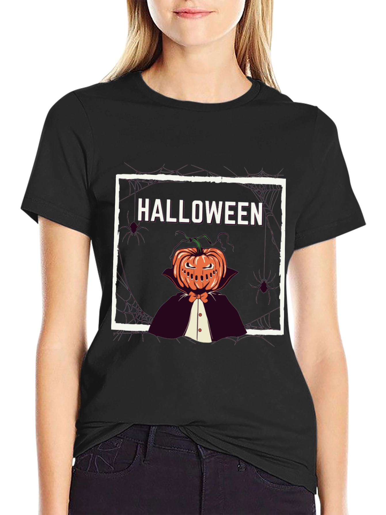 Halloween Pumpkin Man Black T-Shirt