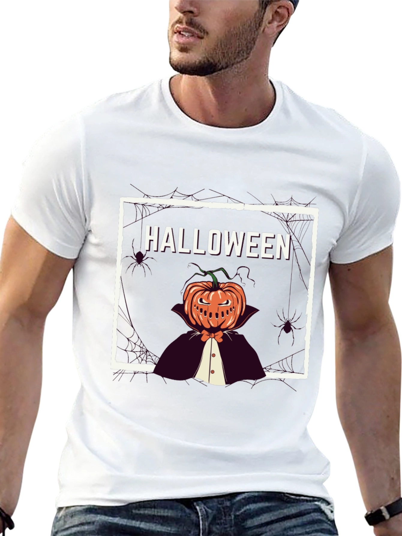 Halloween Pumpkin Man Black T-Shirt