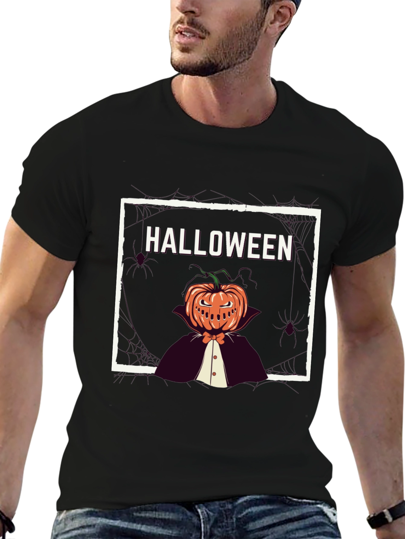 Halloween Pumpkin Man Black T-Shirt