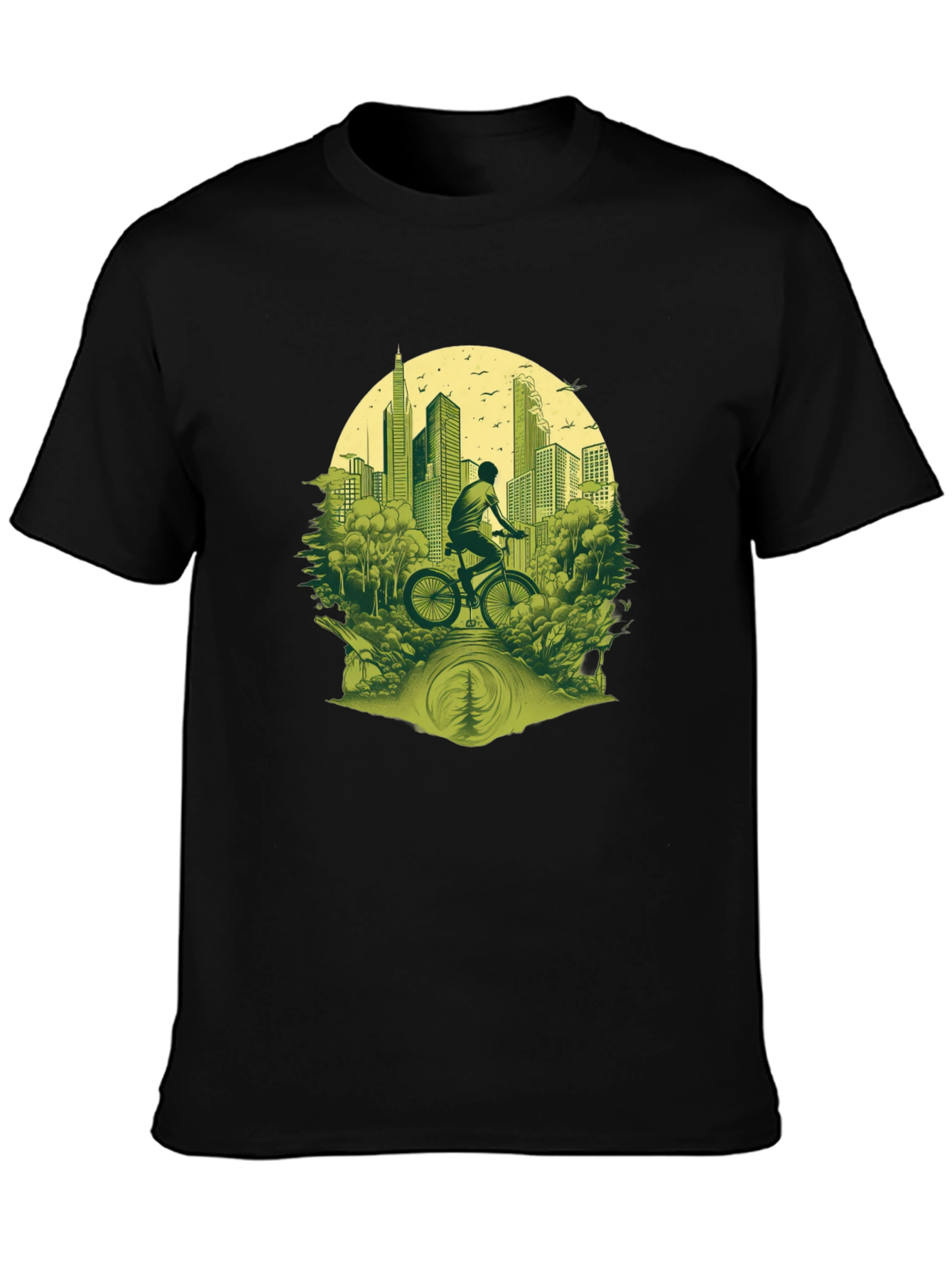 Cityscape Biker Graphic Tee - Nature Meets Urban Style