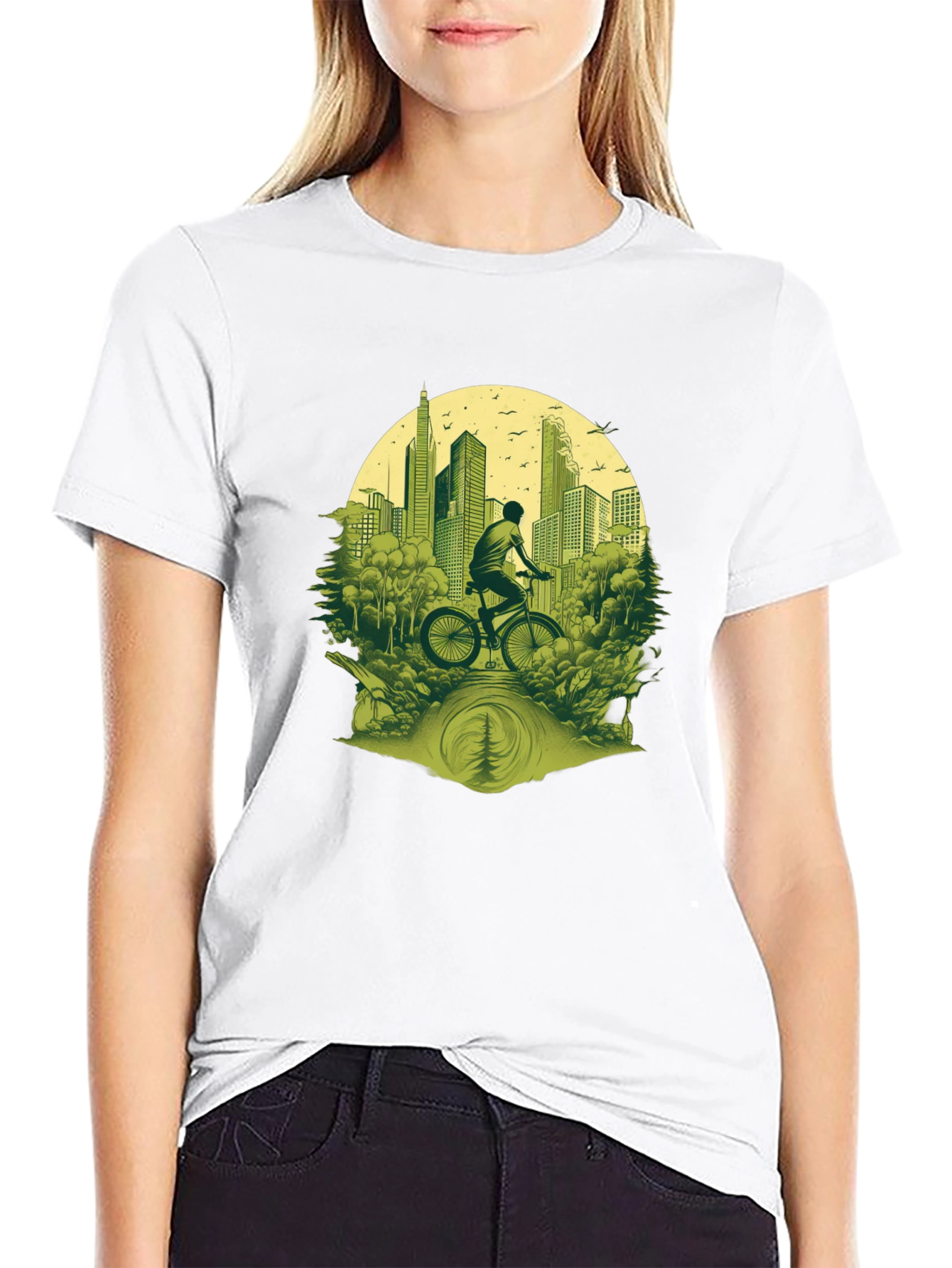 Cityscape Biker Graphic Tee - Nature Meets Urban Style
